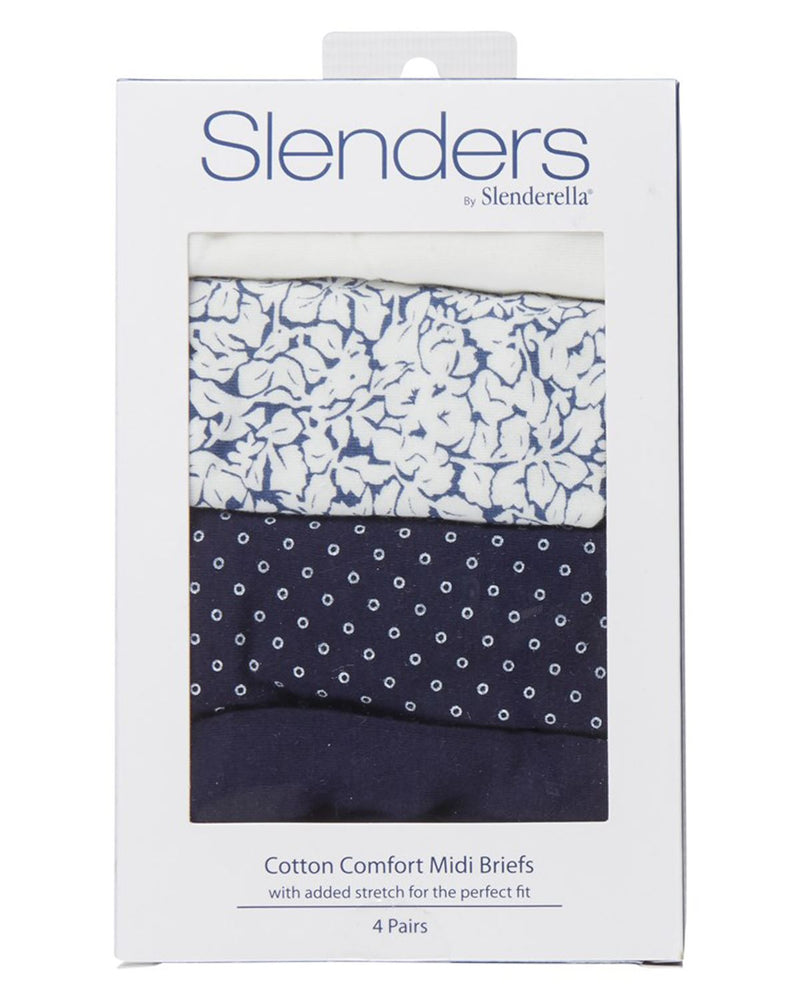 Slenders By Slenderella Womens 4 Pack Cotton Midi Brief