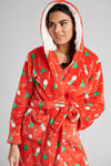 Loungeable Womens Red Christmas Print Dressing Gown