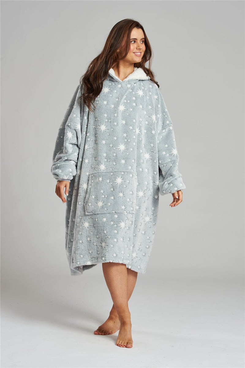 Loungeable Womens Grey Sparkle Star Blanket Hoodie