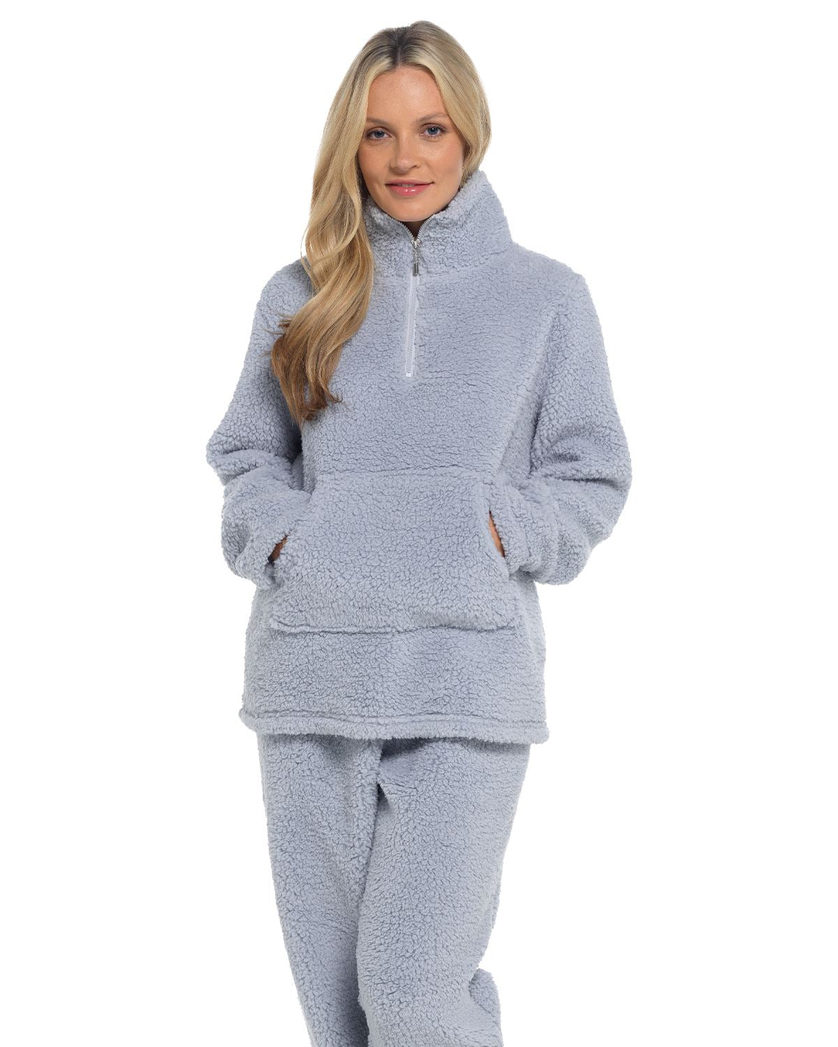 Slumber Hut Womens Grey Borg Quarter Zip Pyjamas