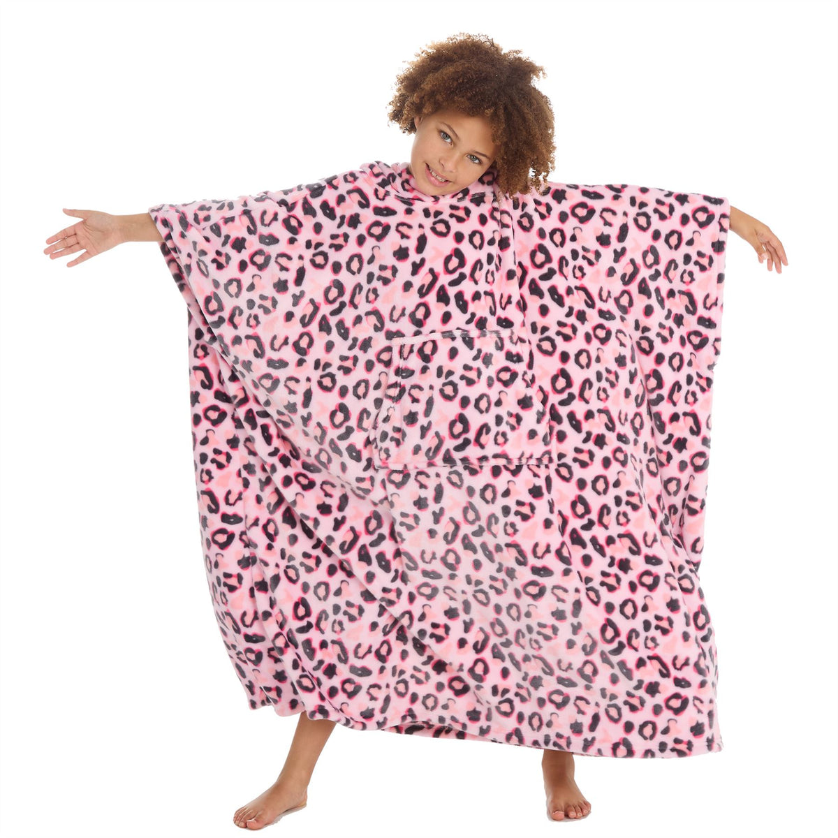 Huggable Girls Leopard Print Oversized Blanket Poncho