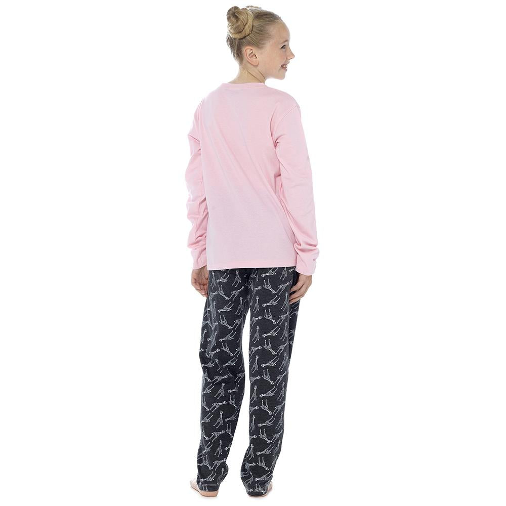 Foxbury Girls Pink Giraffe Jersey Pyjamas