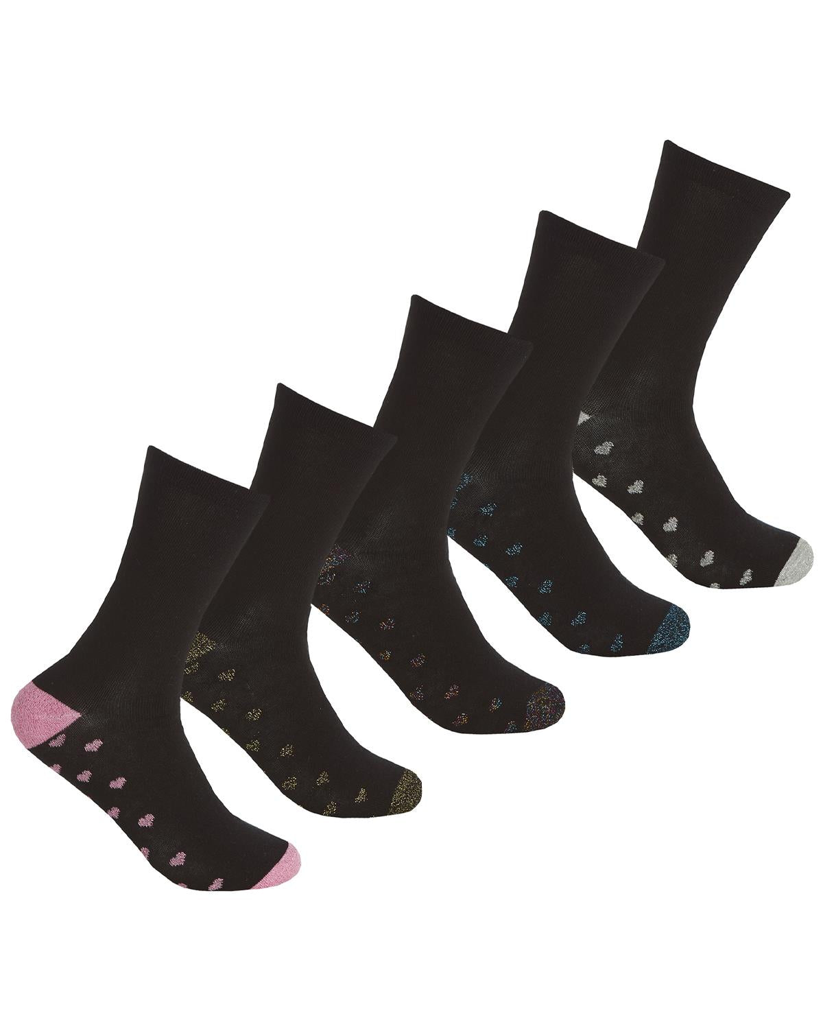 Cottonique Womens 5 Pack Glitter Cotton Rich Socks