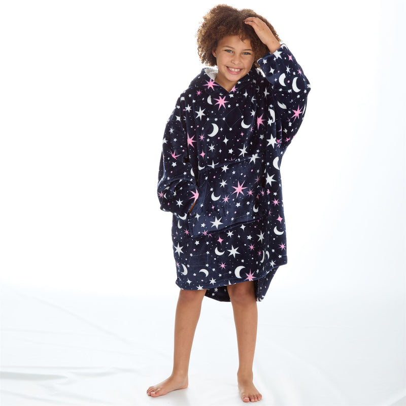 Huggable Girls Navy Celestial Oversized Hoodie