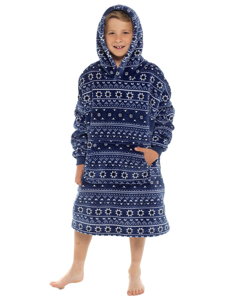 Slumber Hut Kids Navy Fairisle Oversized Snuggle Hoodie