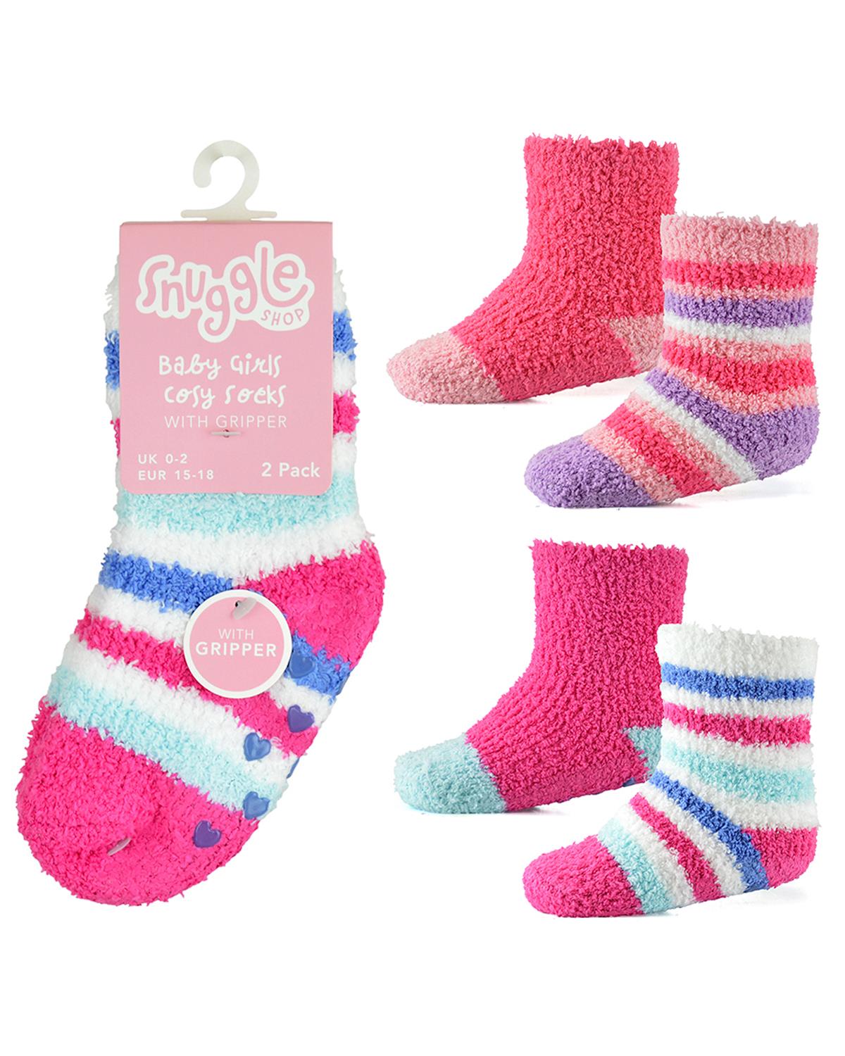 4 Pairs Baby Girls Pink Stripe Cosy Socks