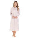 Slenderella Womens 45" Long Sleeve Collared Interlock Cotton Nightie