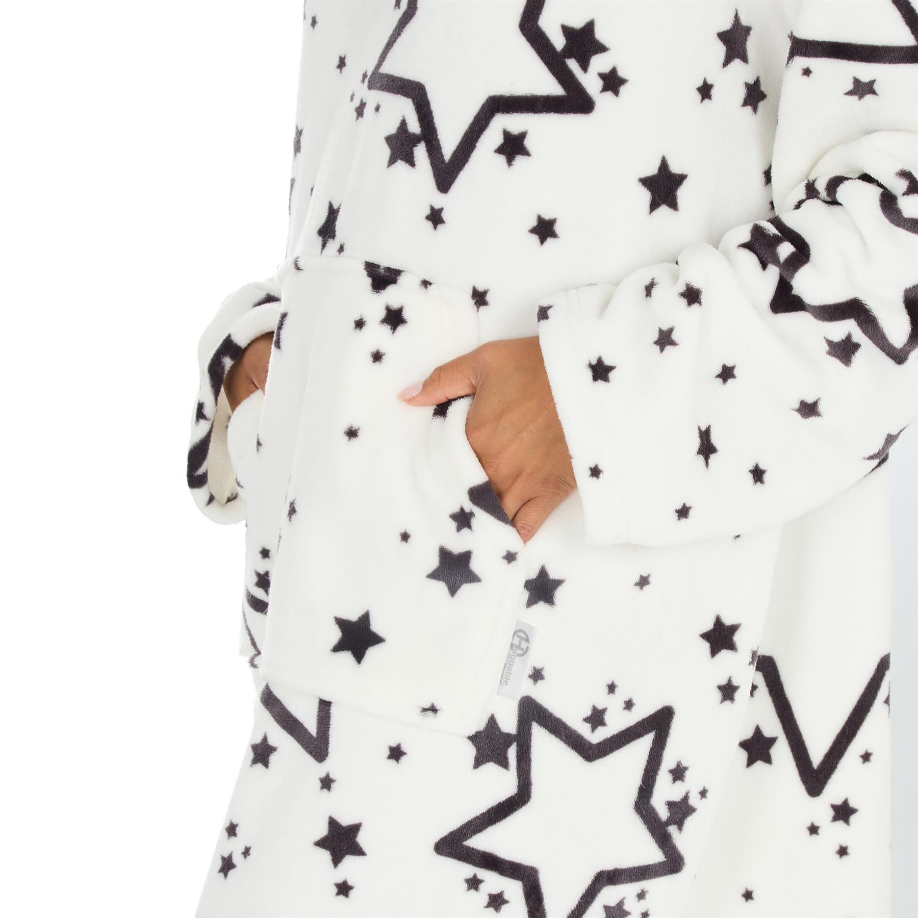 Huggable Womens Cream Star Print Snuggle Hoodie