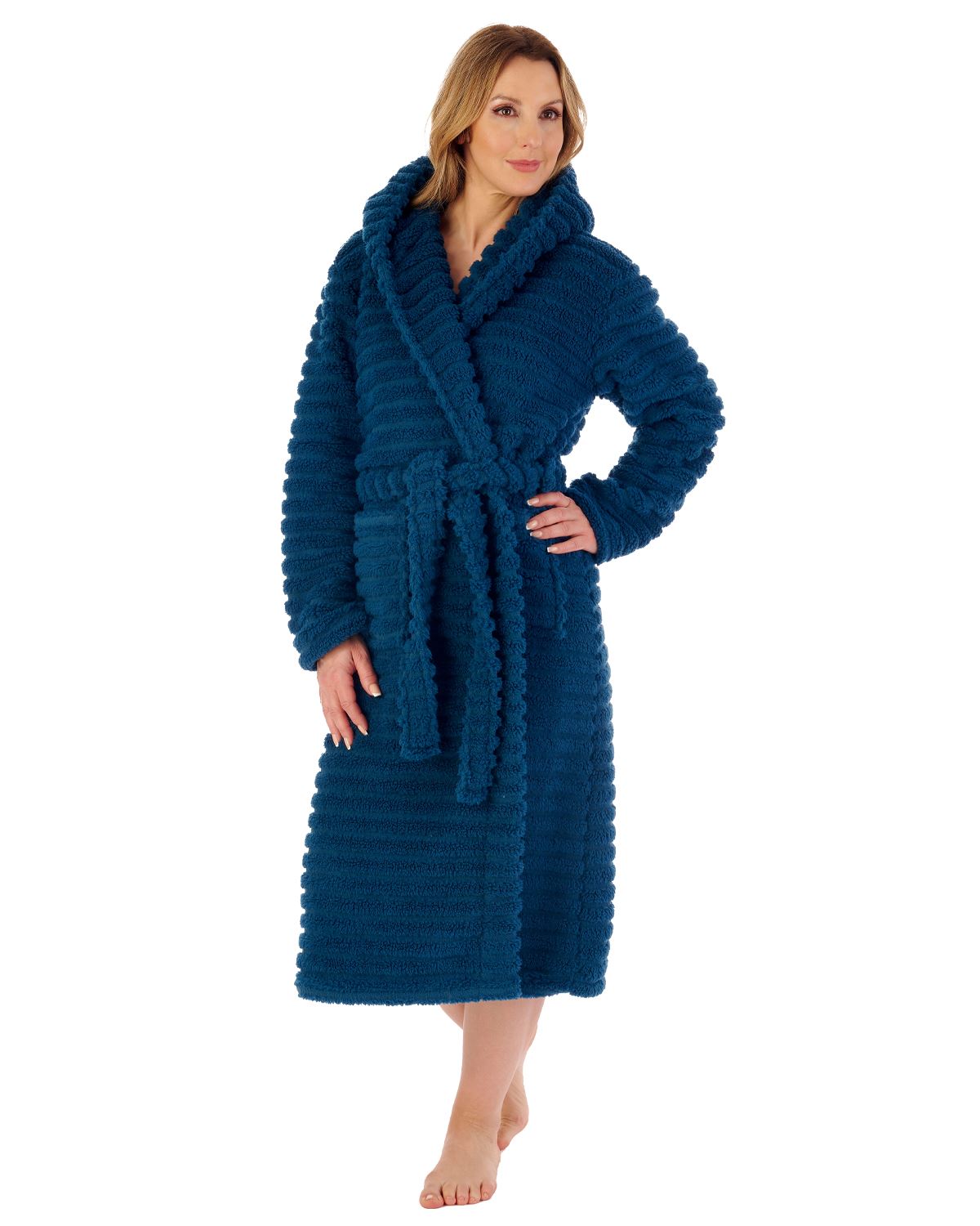 Slenderella Womens 46" Teddy Fleece Hooded Dressing Gown