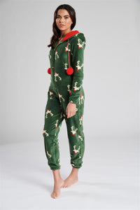 Loungeable Womens Green Forest Reindeer Onesie