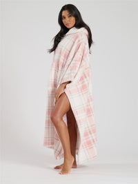 Loungeable Womens Pink Check Print Long Poncho