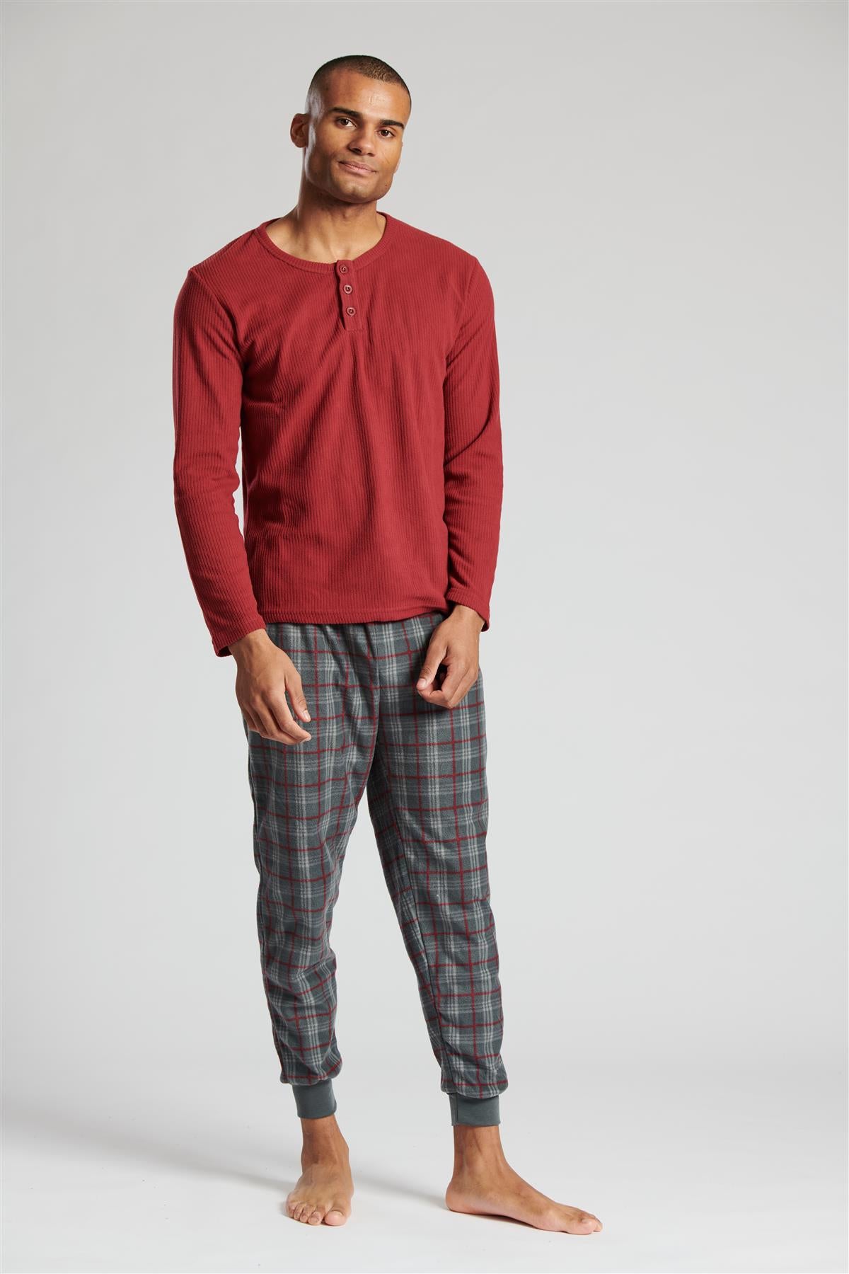 Loungeable Mens Burgundy Microfleece Pyjamas