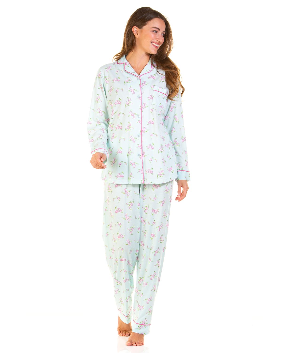 La Marquise Womens Primrose in Bloom Jersey Button Pyjamas