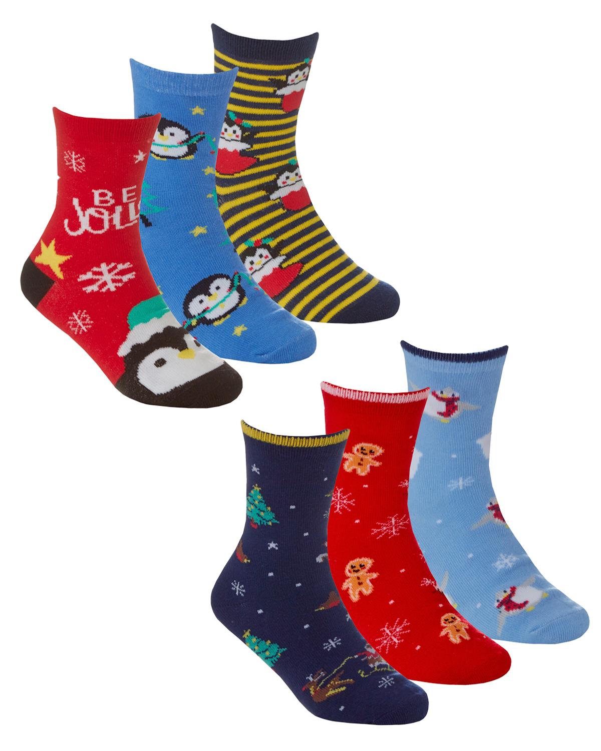 6 Pairs Kids Festive Christmas Cotton Socks