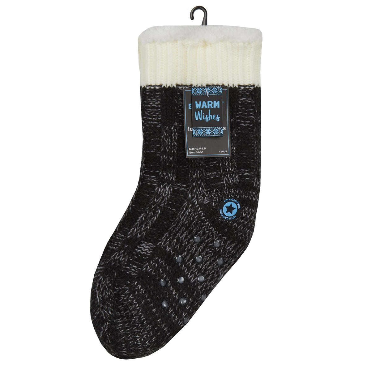 Boys Chunky Knit Sherpa Lined Slipper Socks