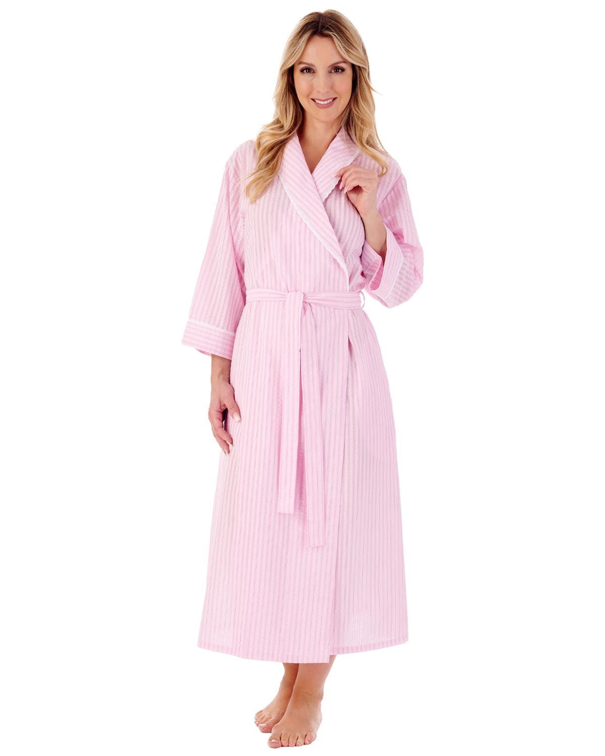 Slenderella Womens Classic Stripe Seersucker Dressing Gown