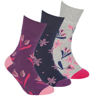 Cottonique Womens 6 Pack Purple Floral Comfort Fit Socks