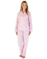 Slenderella Womens 100% Woven Cotton Long Sleeve Pyjamas