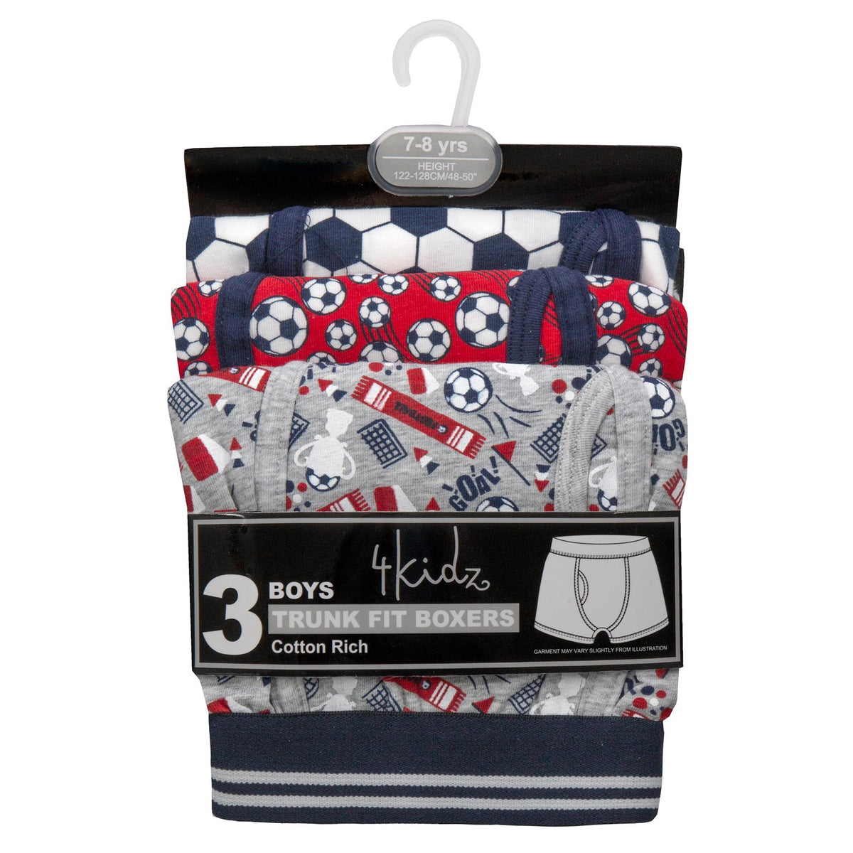 Boys 3 Pack Football Print Boxers