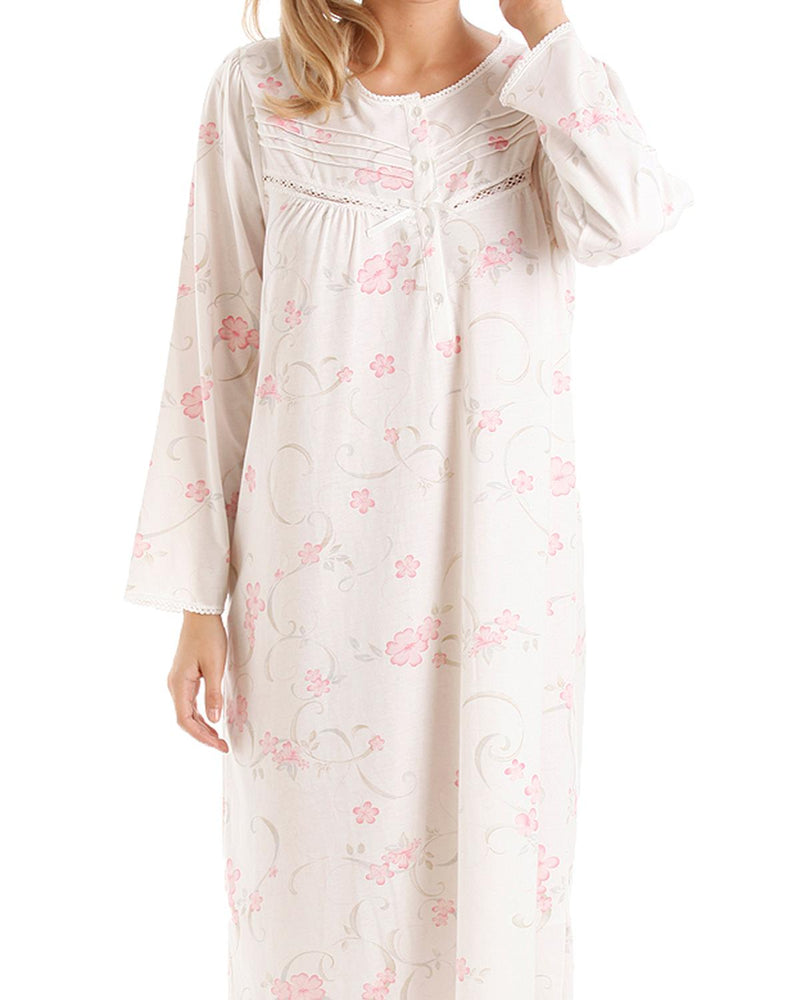 Lady Olga Womens Long Sleeve Jersey Floral Nightie