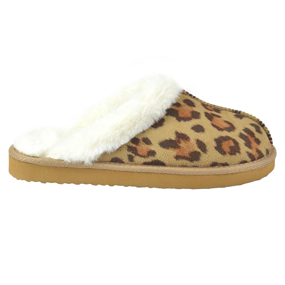 Follow That Dream Womens Leopard Faux Fur Lined Slippers