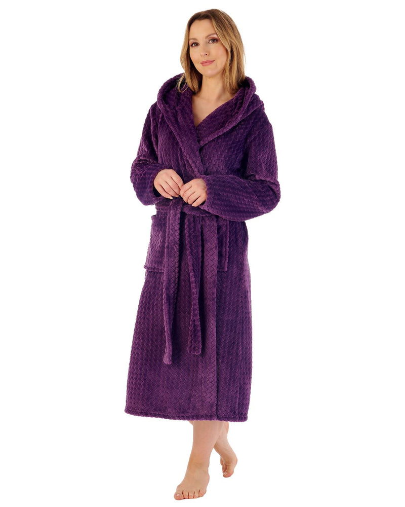 Slenderella Womens 46" Chevron Embossed Fleece Hooded Dressing Gown