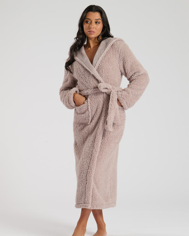 Loungeable Womens Mink Borg Maxi Dressing Gown