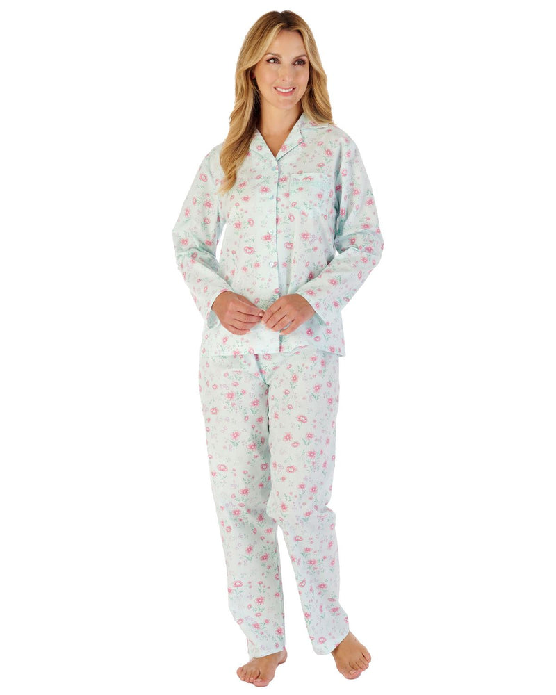 Slenderella Womens 100% Woven Cotton Long Sleeve Pyjamas