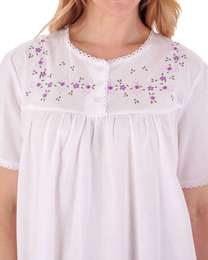 Slenderella Womens Short Sleeve Embroidered Yoke Nightdress