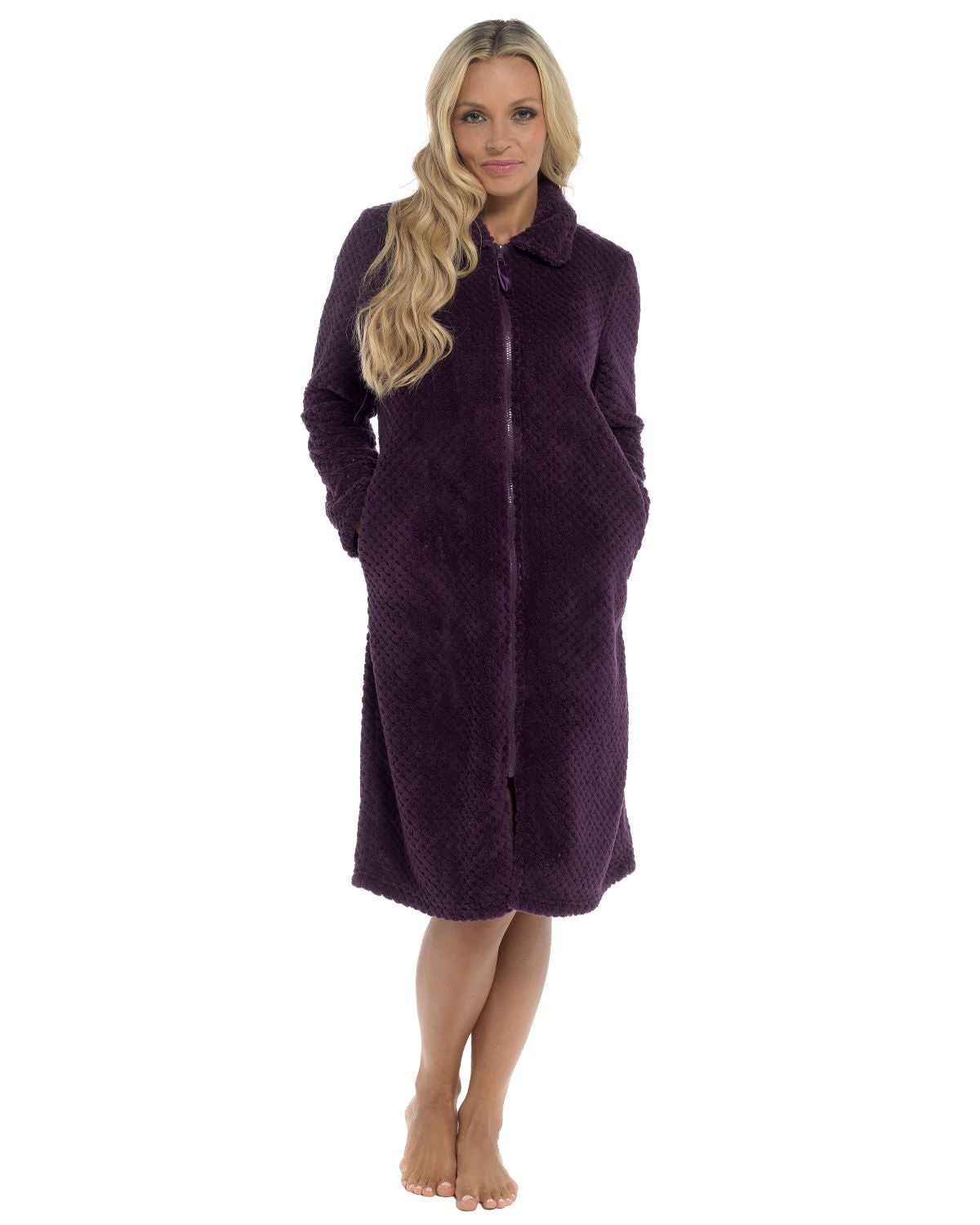 Undercover Womens Waffle Fleece Zip Dressing Gown