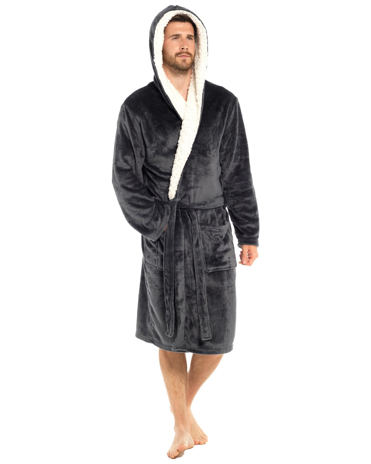 Mens Polished Fleece Sherpa Trim Dressing Gown