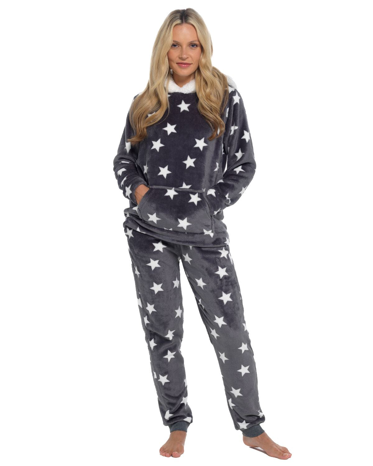 Slumber Hut Womens Star Fleece Hooded Pyjamas