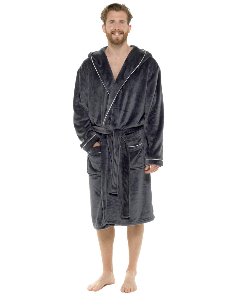 Mens Polished Fleece Contrast Piping Dressing Gown