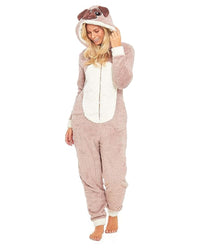 Slumber Hut Womens Shaggy Fleece Pug Onesie