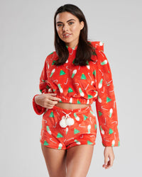 Loungeable Womens Christmas Print Cropped Hoodie & Short Pyjamas