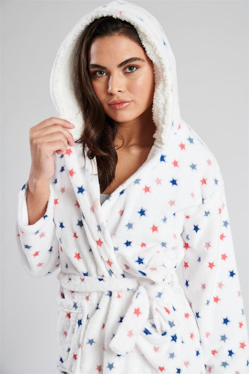 Loungeable Womens White Star Print Dressing Gown