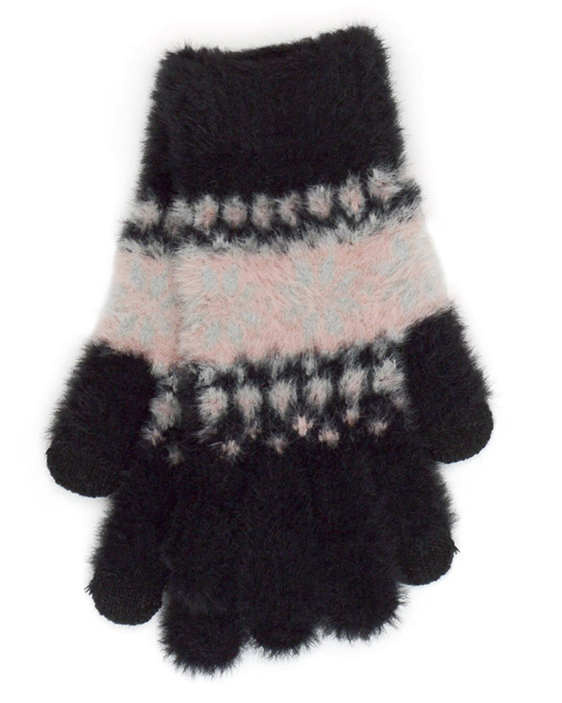 Foxbury Womens Fairisle Touch Screen Fluffy Gloves