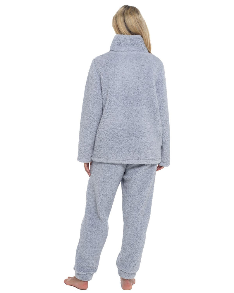 Slumber Hut Womens Grey Borg Quarter Zip Pyjamas