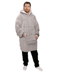 Foxbury Mens Grey Shaggy Fleece Oversized Hoodie