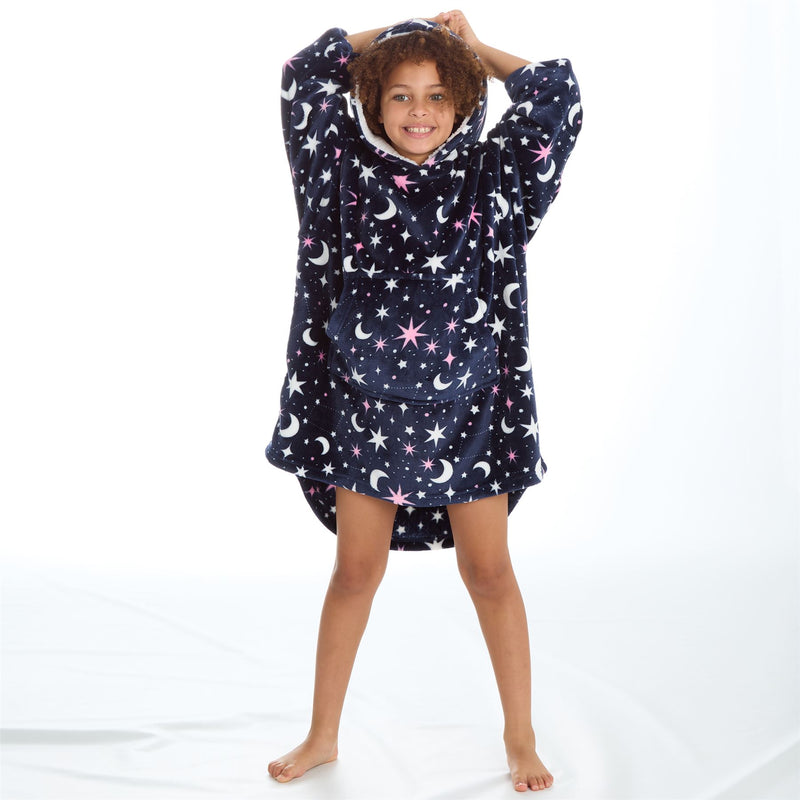 Huggable Girls Navy Celestial Oversized Hoodie