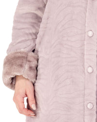 Slenderella Womens Faux Fur Collar Embossed Button Dressing Gown