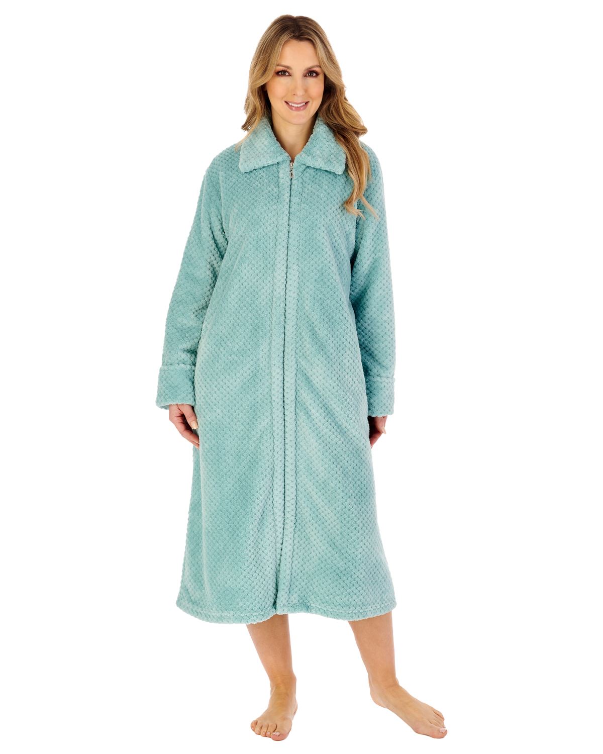 Slenderella Womens 46" Waffle Fleece Zip Dressing Gown