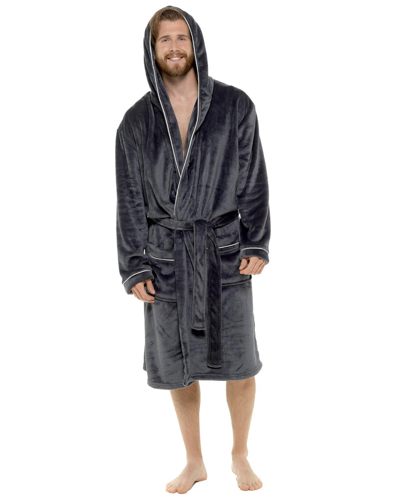 Mens Polished Fleece Contrast Piping Dressing Gown