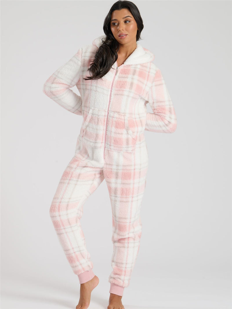 Loungeable Womens Pink Check Print Onesie