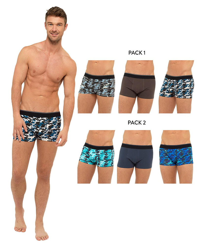 Tom Franks Mens 6 Pack Camo Hipster Trunk Boxers