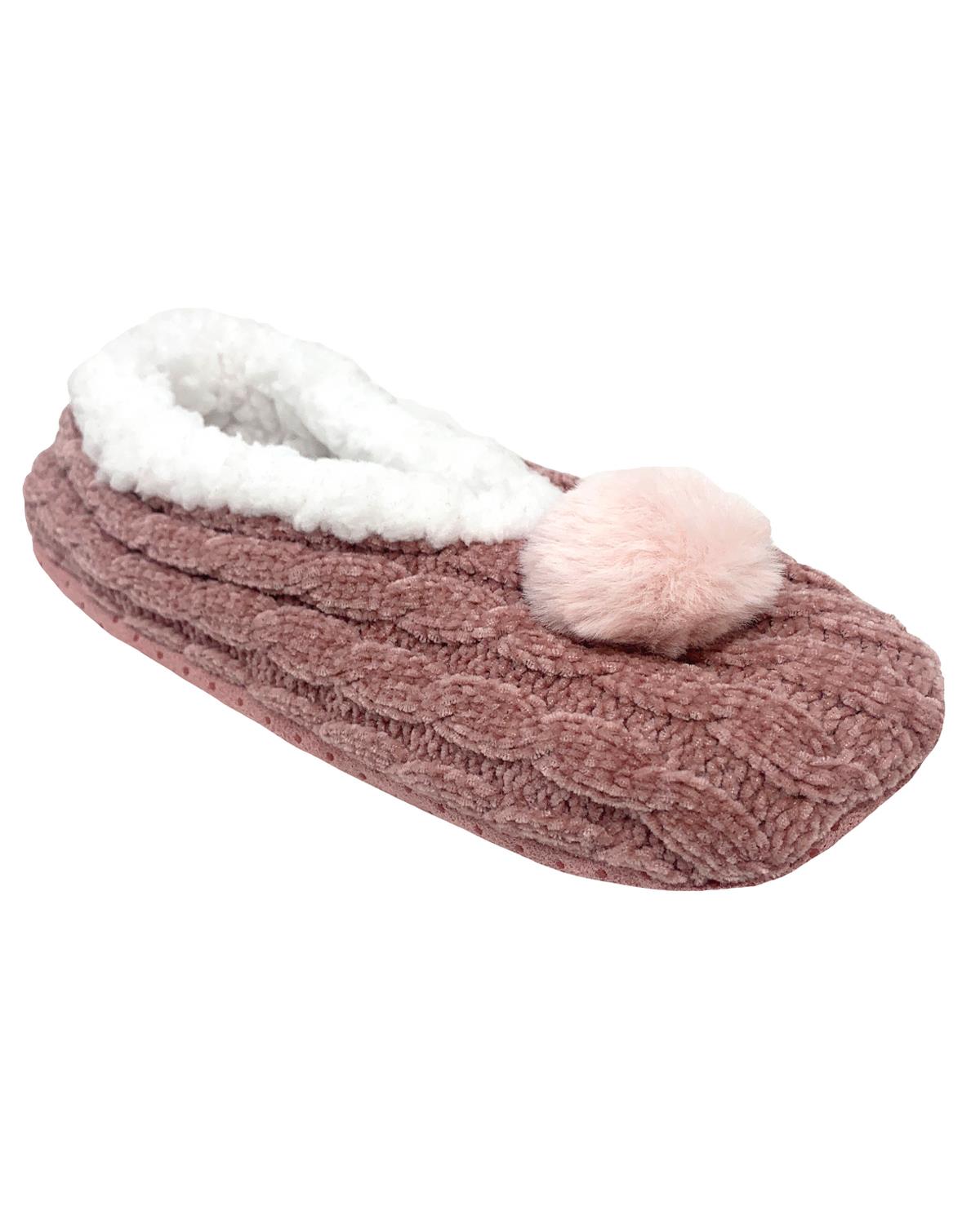 Bramble Womens Pink Chenille Ballerina Slippers