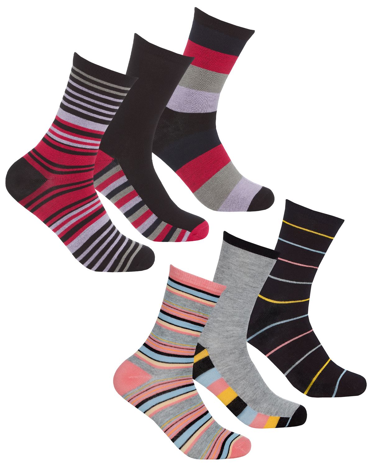 Womens 6 Pack Stripe Mix Bamboo Socks