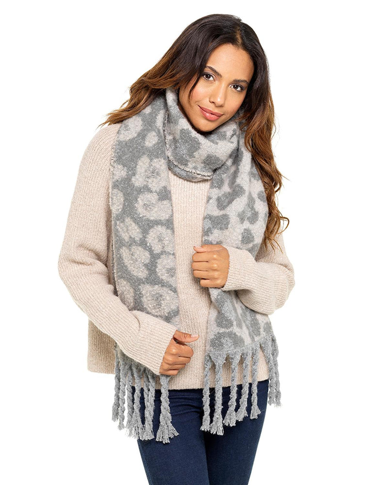 Foxbury Womens Grey Animal Print Chunky Knit Scarf