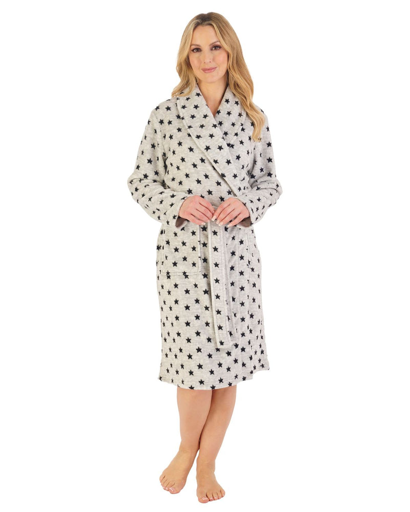 Slenderella Womens Printed Fleece Shawl Collar Dressing Gown