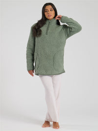 Loungeable Womens Green Borg 1/4 Zip Jumper